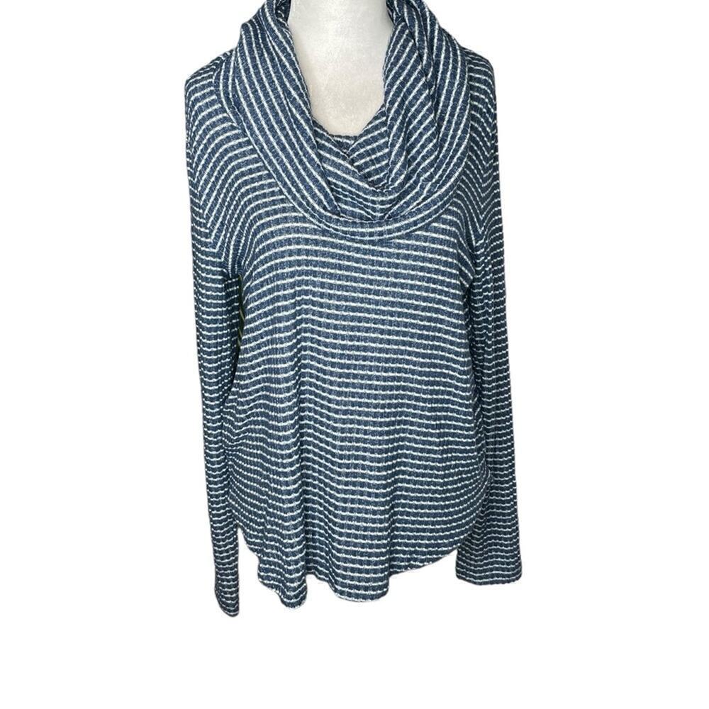 Lucky Brand Women's Cowl Neck Sweater Bonne Chance Striped Pullover Blue MED - Picture 6 of 10